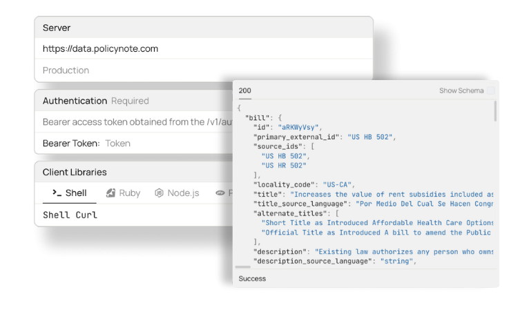 PolicyNote API for Legislative Data